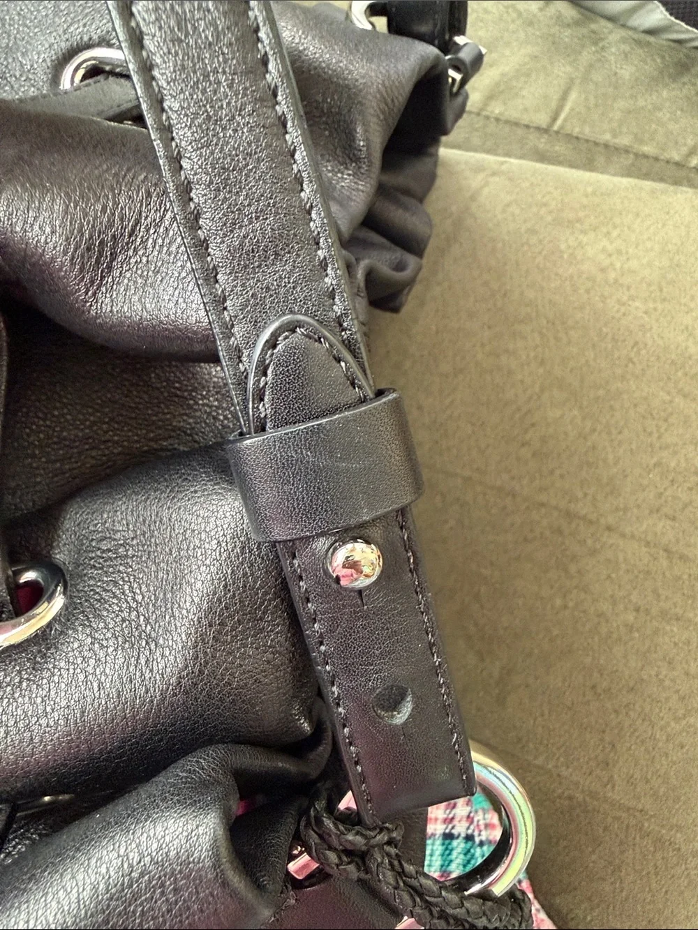 Cole-Haan Black Leather Drawstring Shoulder Bag, EUC
